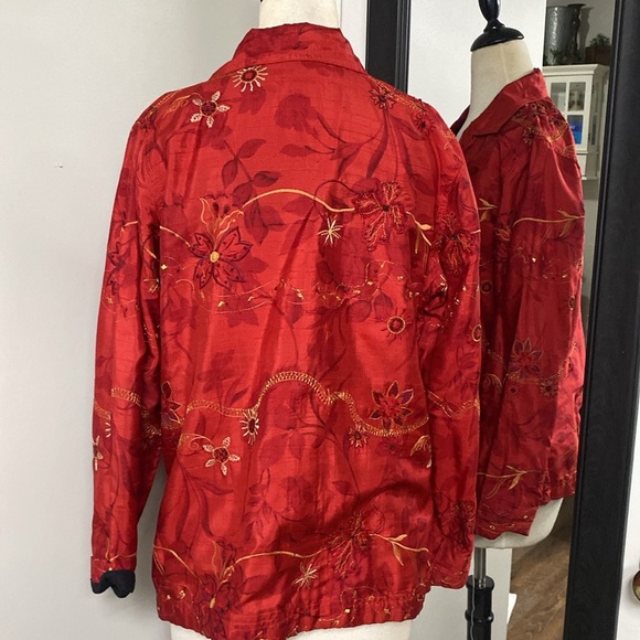VNTG 100% SILK APPLIQUÉ EMBROIDERED LIGHTWEIGHT JACKET GOLD STITCHING HAND MADE - Picture 5 of 16